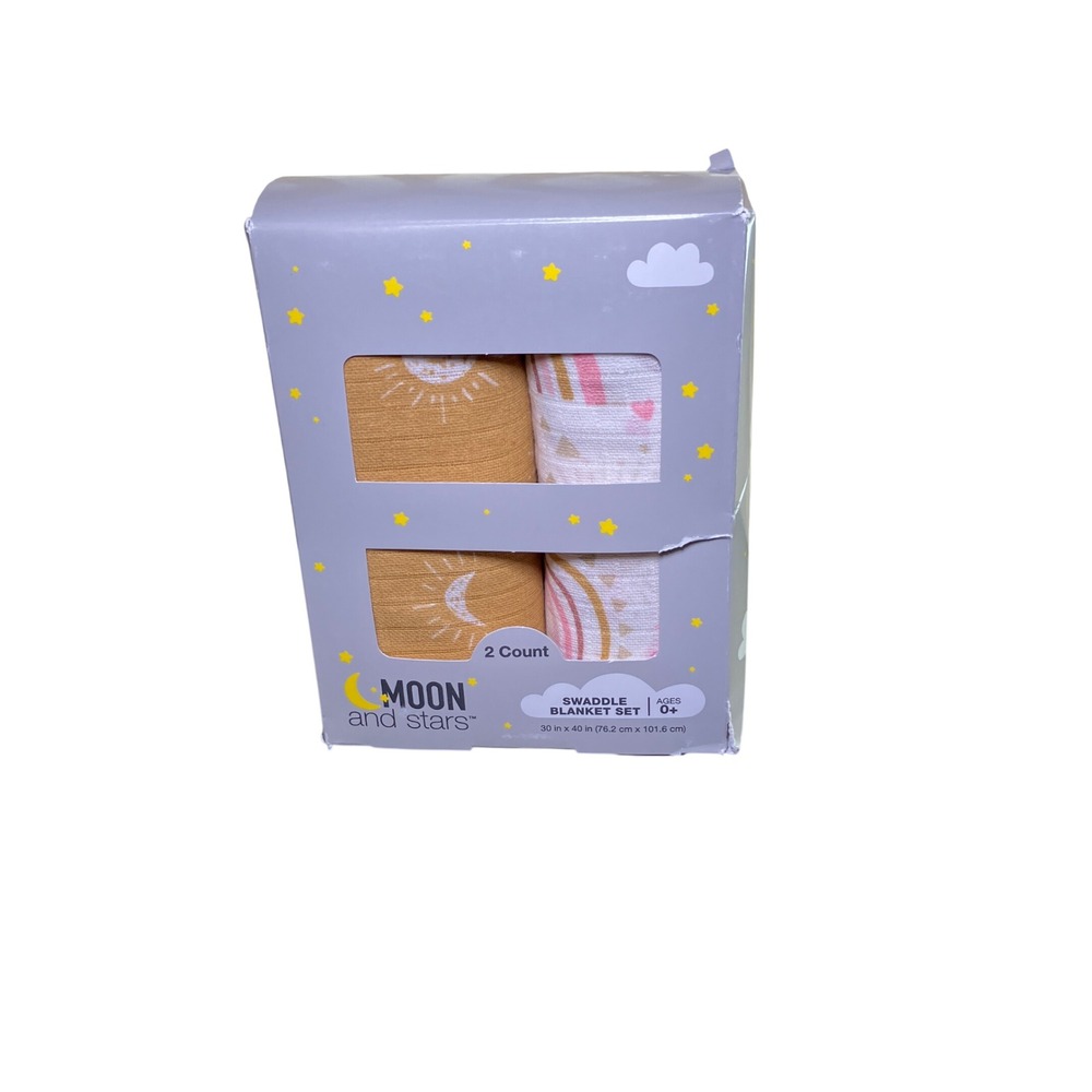 Moon and Stars Swaddle Blanket Set 2 Count 30x40 Sun Rainbow Print Ages 0+